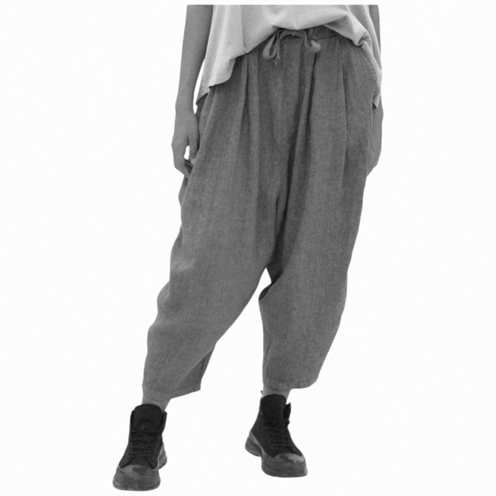 Amici By Baci Linen Drawstring Pleated Pants In Black